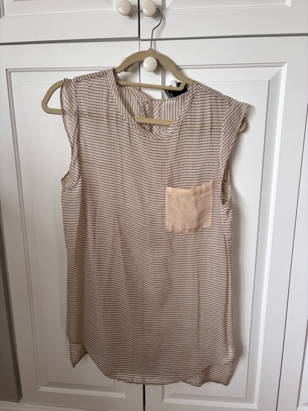 3.1 Phillip Lim Beige and Black Striped Sleeveless Pocket Tunic